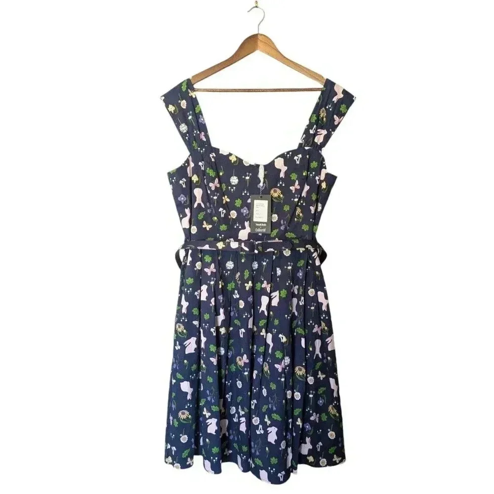 Bunny Floral Print Sundress with Matching Belt